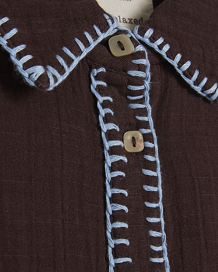 Petite Brown Whipstitch Shirt