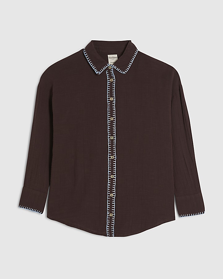Petite Brown Whipstitch Shirt