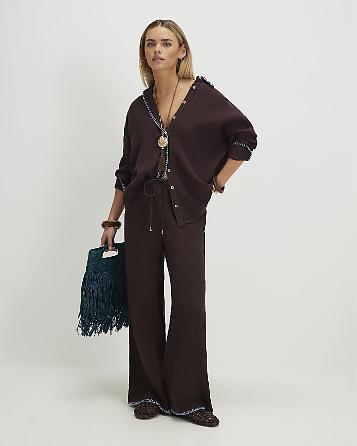 Petite Brown Whipstitch Shirt