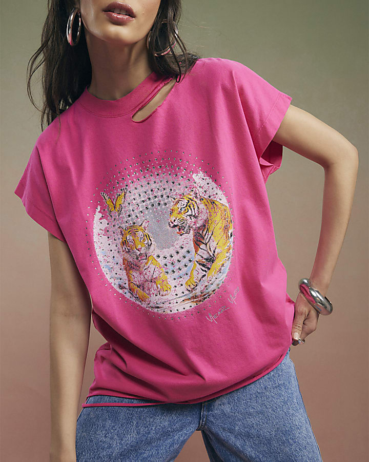 Pink Year Zero Tiger Boyfriend Fit T-Shirt