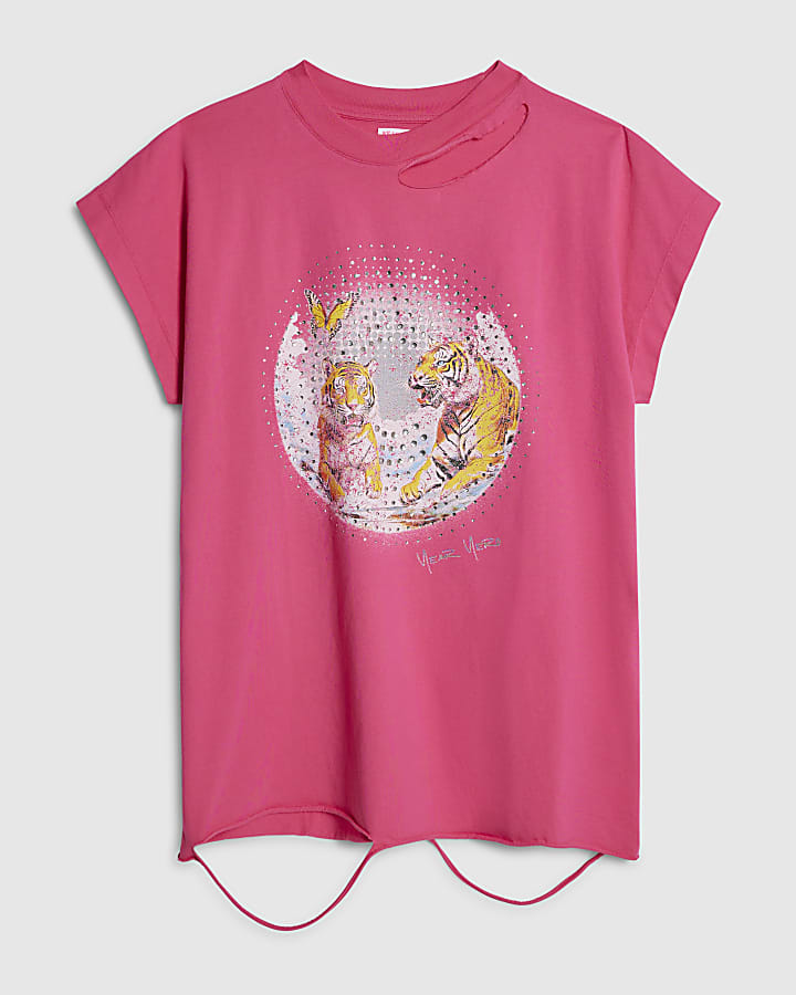 Pink Year Zero Tiger Boyfriend Fit T-Shirt