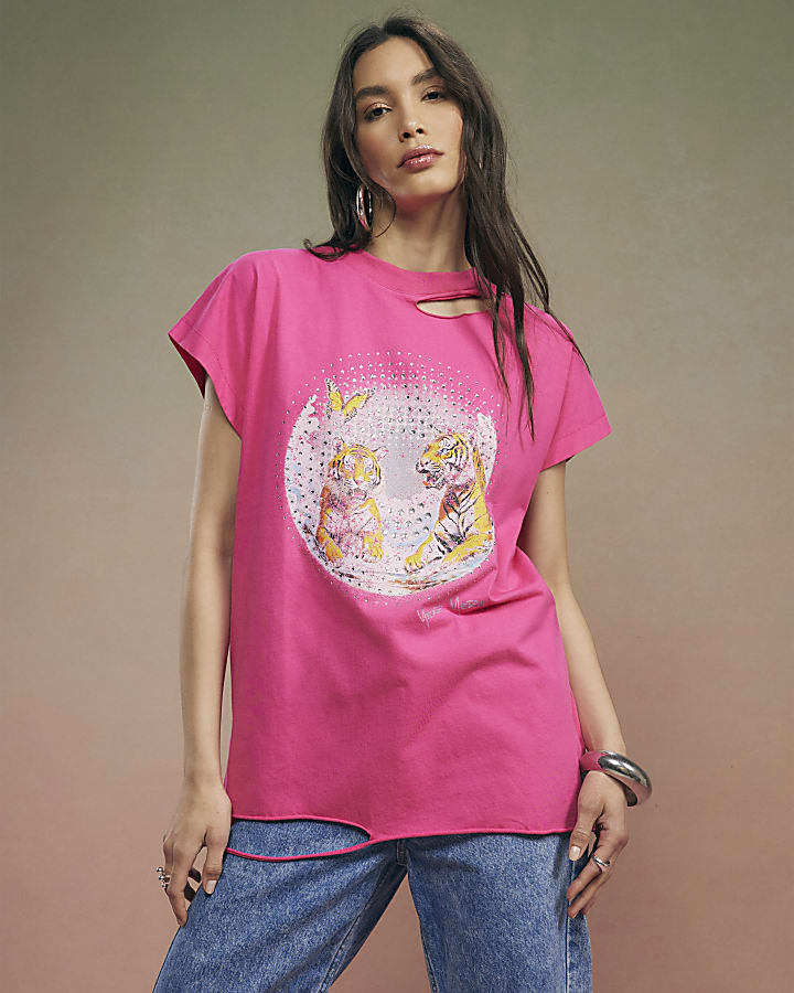 Pink Year Zero Tiger Boyfriend Fit T-Shirt