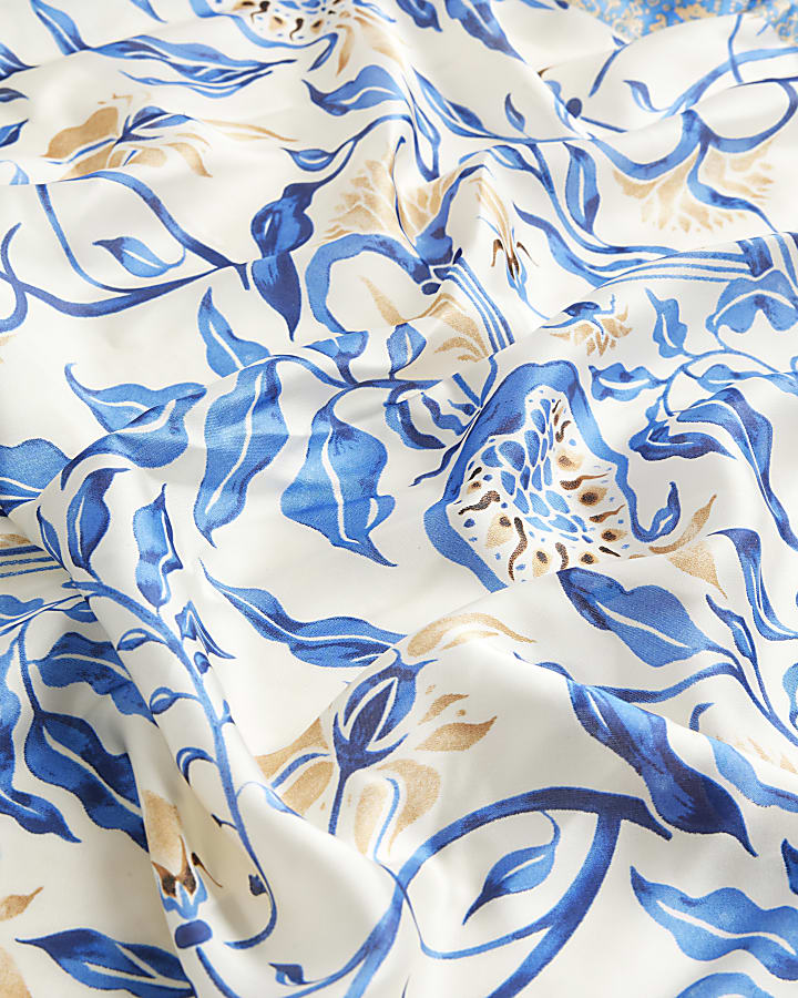 Blue Floral Print Tie Scarf