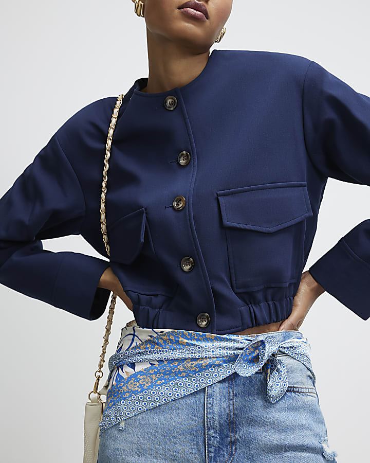 Blue Floral Print Tie Scarf