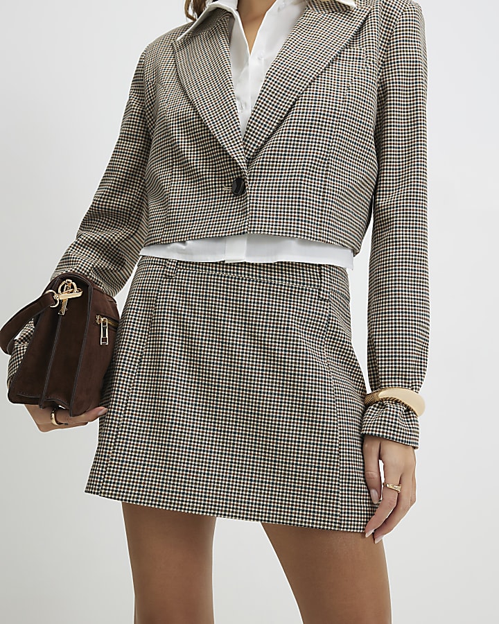 Brown Check Hybrid Tailored Skort