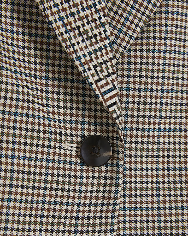 Brown Check Hybrid Cropped Blazer