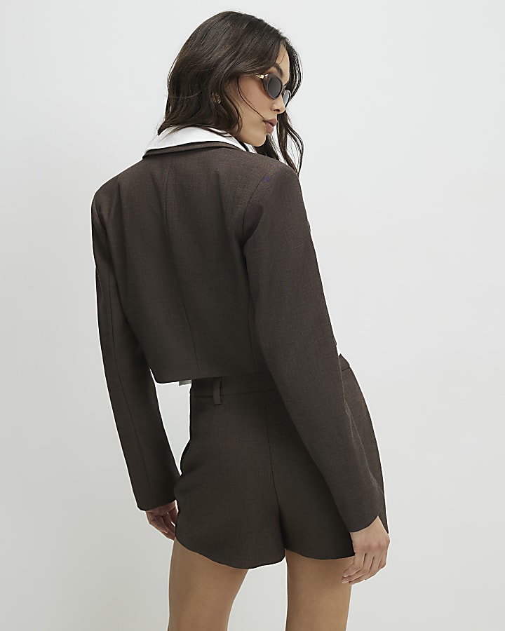 Brown Hybrid Cropped Blazer