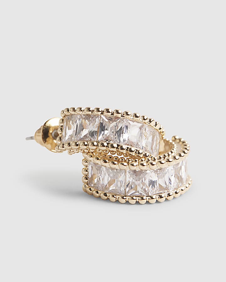 Gold Diamante Mini Hoop Earrings