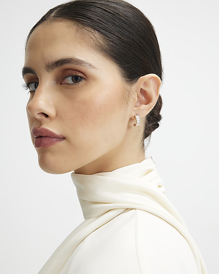 Gold Diamante Mini Hoop Earrings