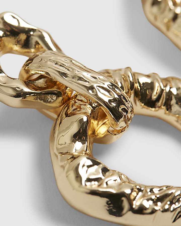 Gold Hammered Door Knocker Link Earrings