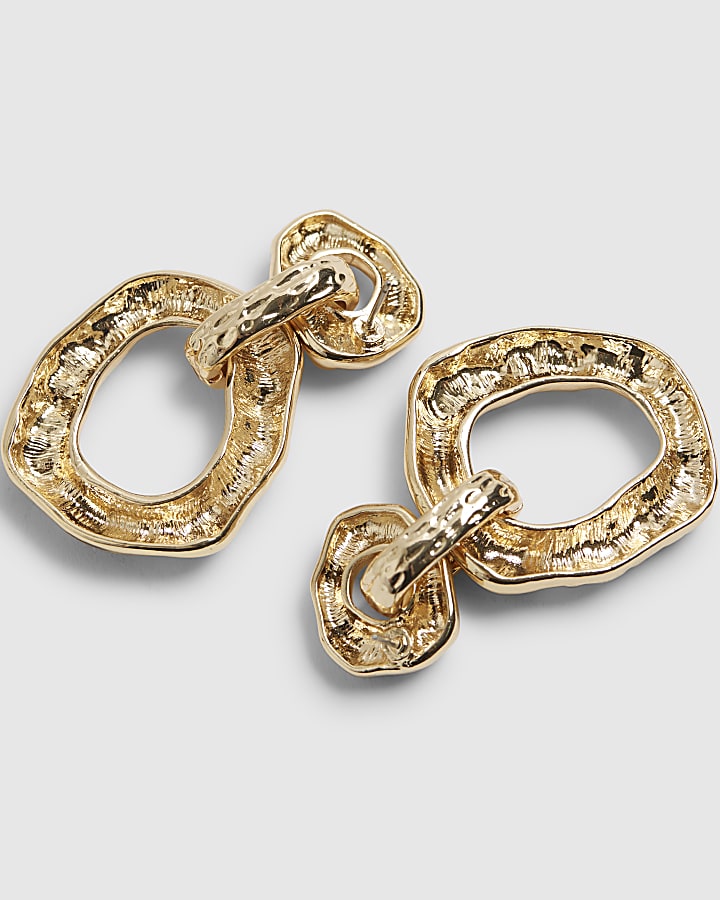 Gold Hammered Door Knocker Link Earrings