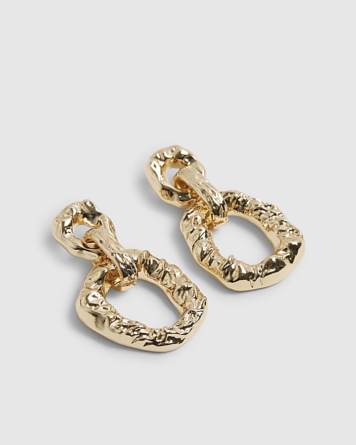 Gold Hammered Door Knocker Link Earrings