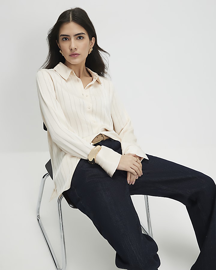 Petite Cream Stripe Blouse