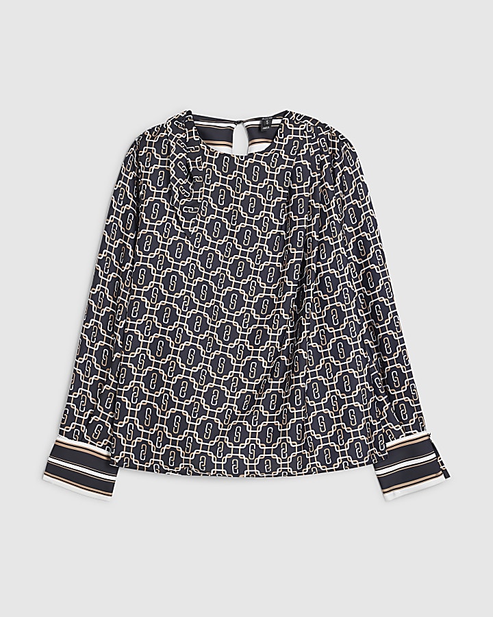 Petite Black Geometric Print Blouse