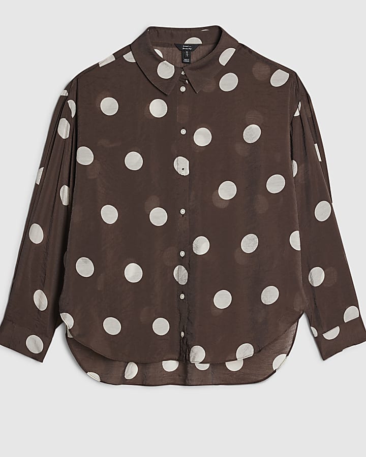 Petite Brown Spot Print Long Sleeve Shirt