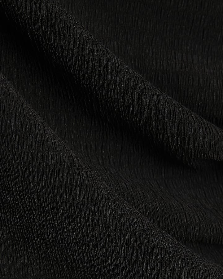 Black Long Sleeve Pleated Off Shoulder Top