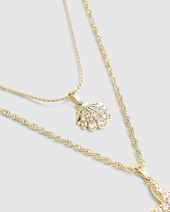 Gold Diamond Simulant 2 Row Sealife Necklace