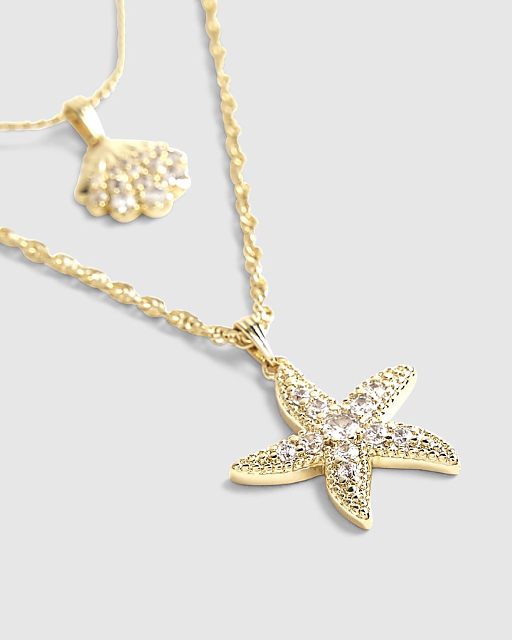 Gold Diamond Simulant 2 Row Sealife Necklace