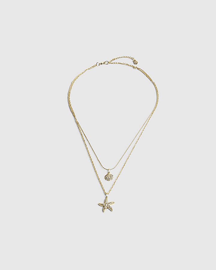 Gold Diamond Simulant 2 Row Sealife Necklace