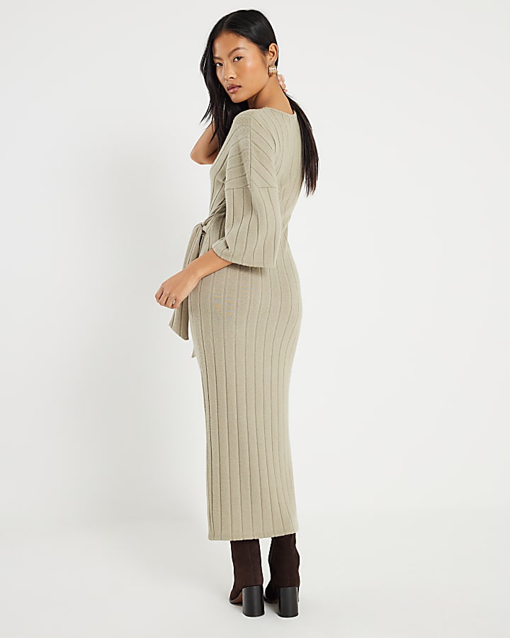 Petite Green Wide Ribbed Cosy Dress