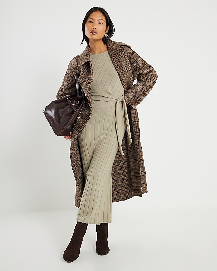 Petite Green Wide Ribbed Cosy Dress