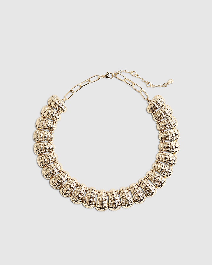 Gold Beaten Link Collar Necklace