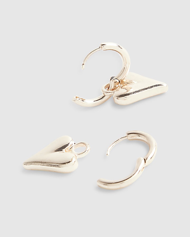 Rose Gold Heart Drop Hoop Earrings