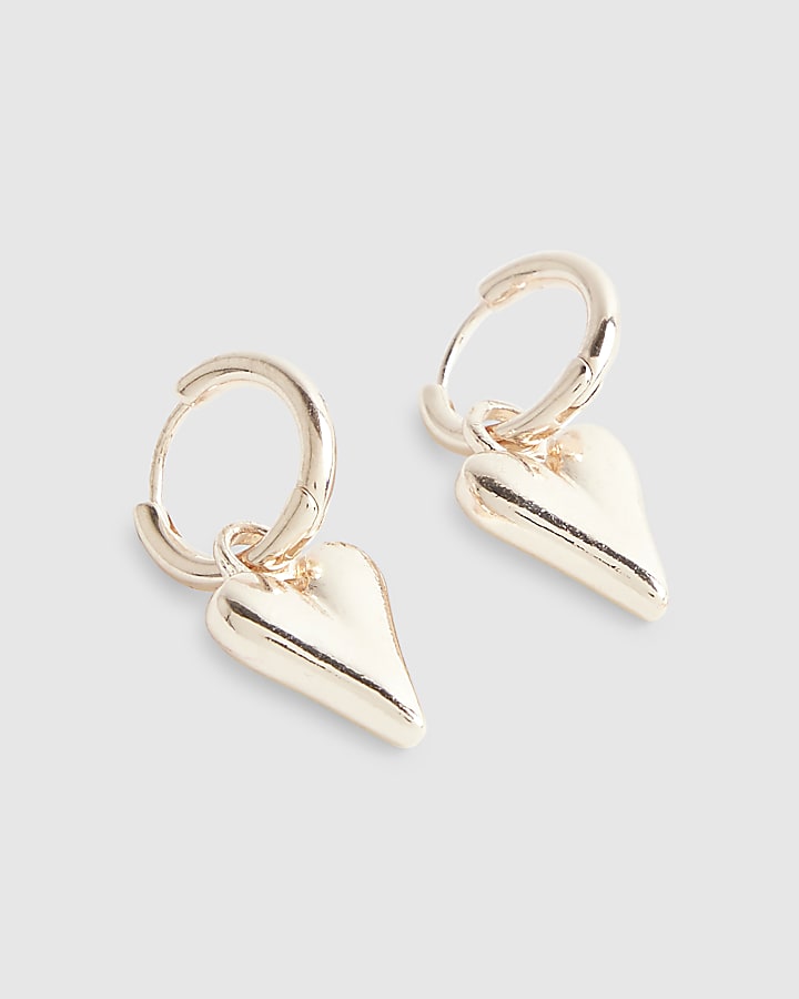 Rose Gold Heart Drop Hoop Earrings