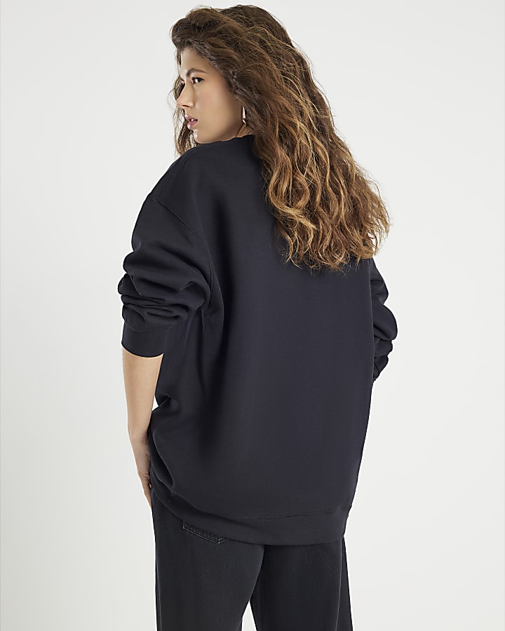 Black Long Sleeve Necklace Trim Sweatshirt