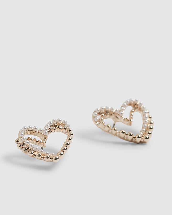 Rose Gold Double Heart Stud Earrings