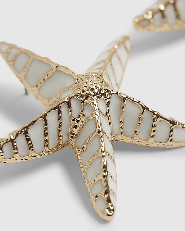 White Large Enamel Starfish Stud Earrings