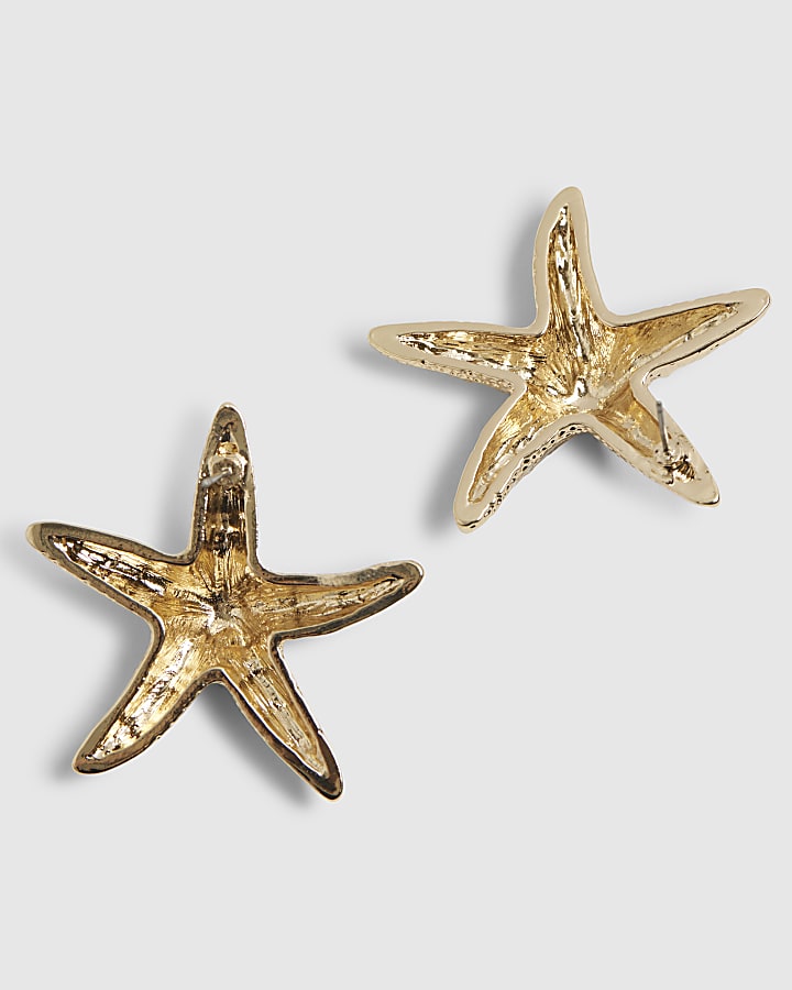 White Large Enamel Starfish Stud Earrings