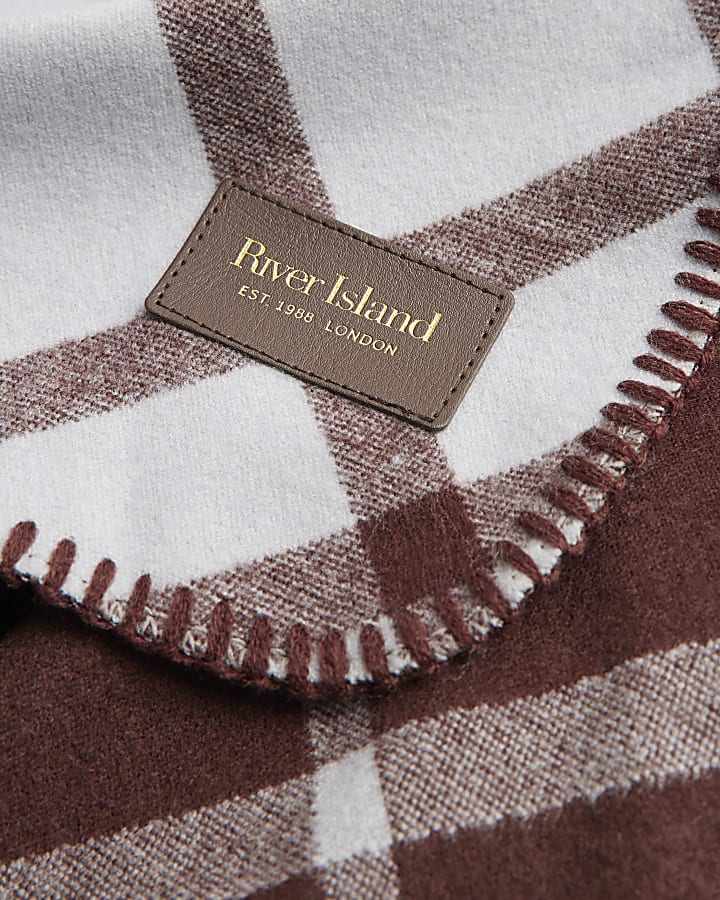 Brown Checked Print Scarf