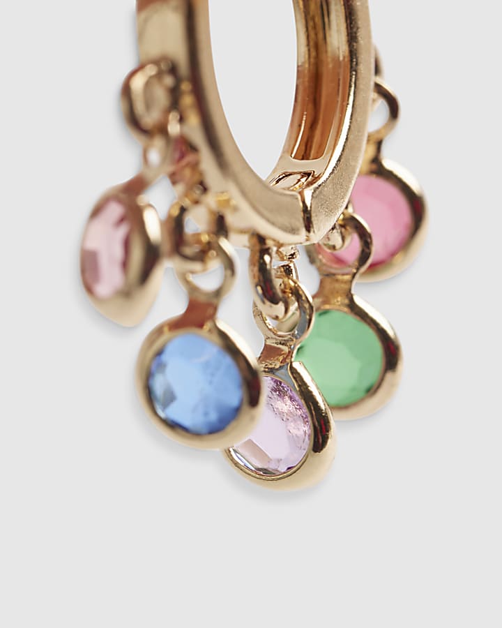 Gold Diamond Simulant Drop Hoop Earrings