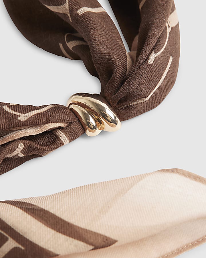Brown Lightweight Monogram Print Scarf