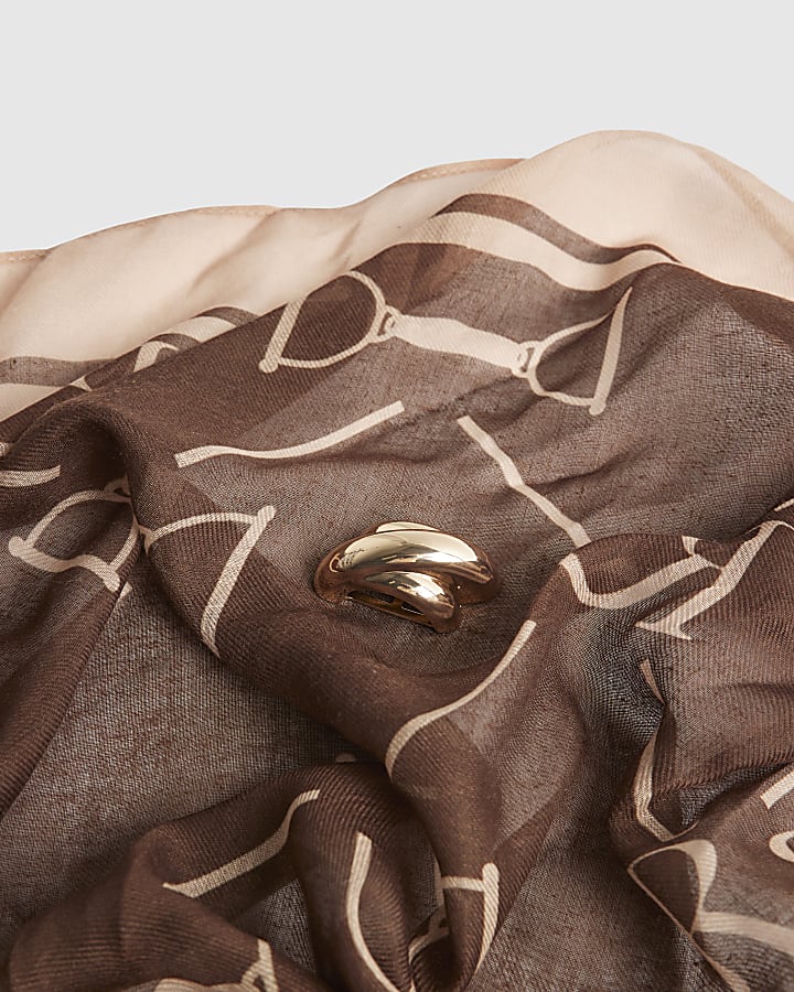 Brown Lightweight Monogram Print Scarf