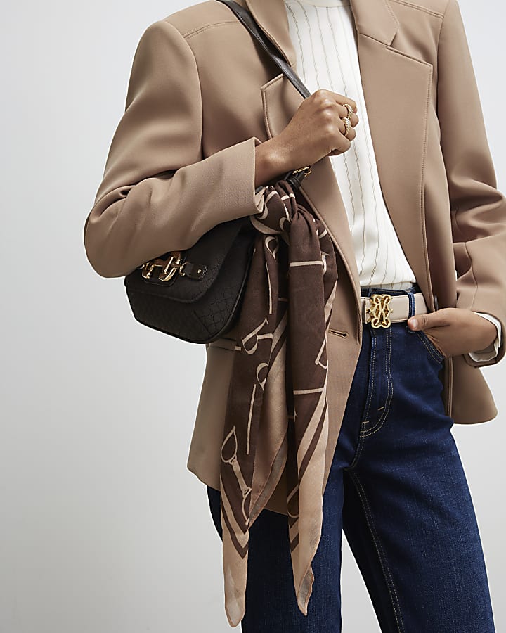 Brown Lightweight Monogram Print Scarf