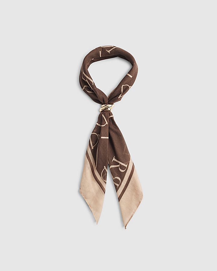Brown Lightweight Monogram Print Scarf