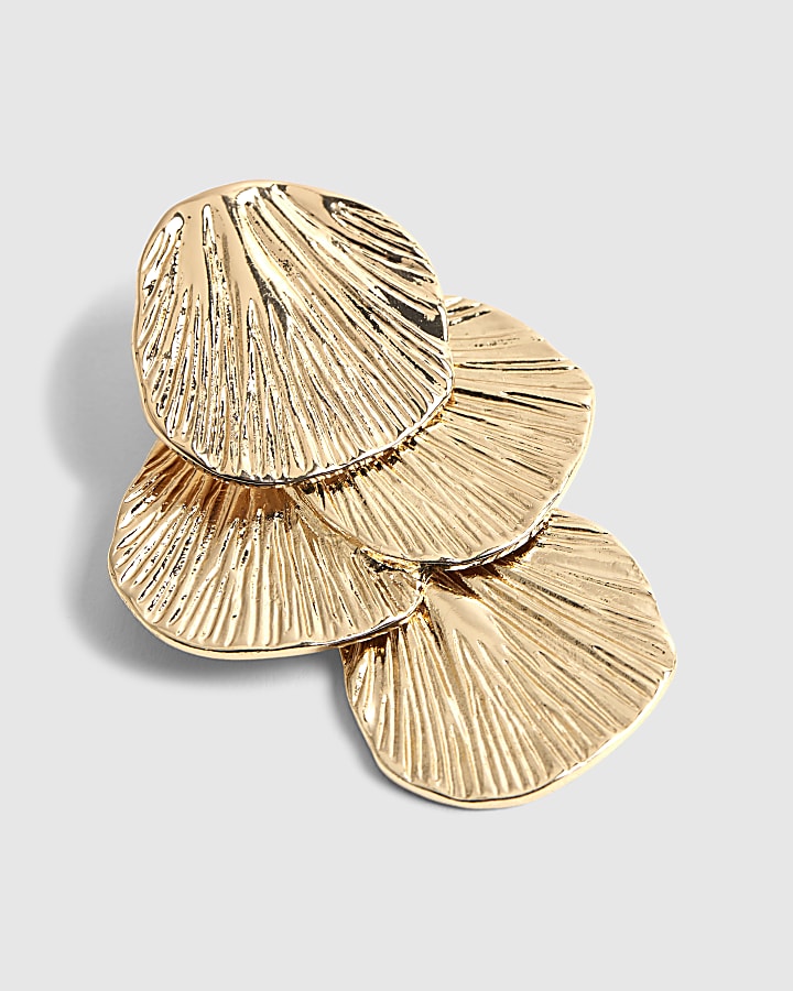 Gold Layered Fan Drop Earrings