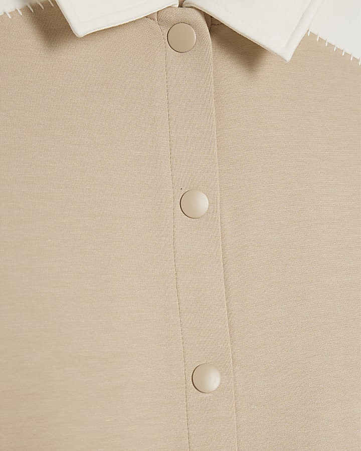 Beige Colour Blocked Polo Shirt