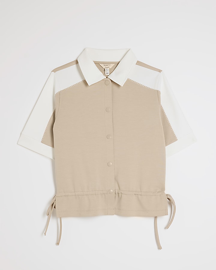 Beige Colour Blocked Polo Shirt