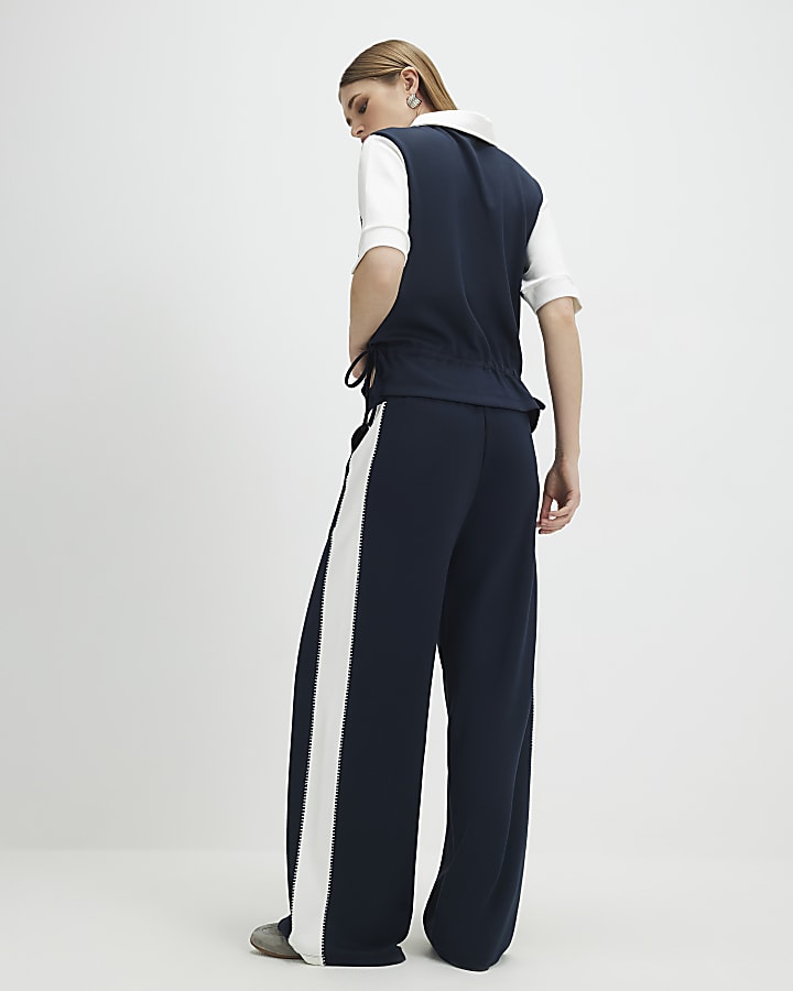 Navy Stitch Detail Trousers