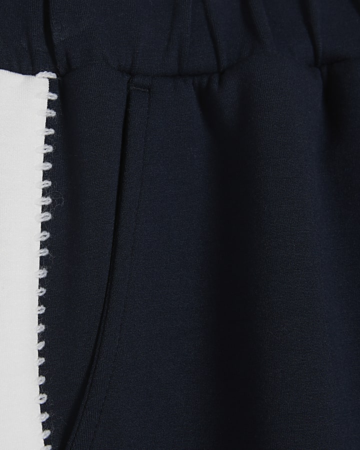 Navy Colour Blocked Wide Leg Trousers