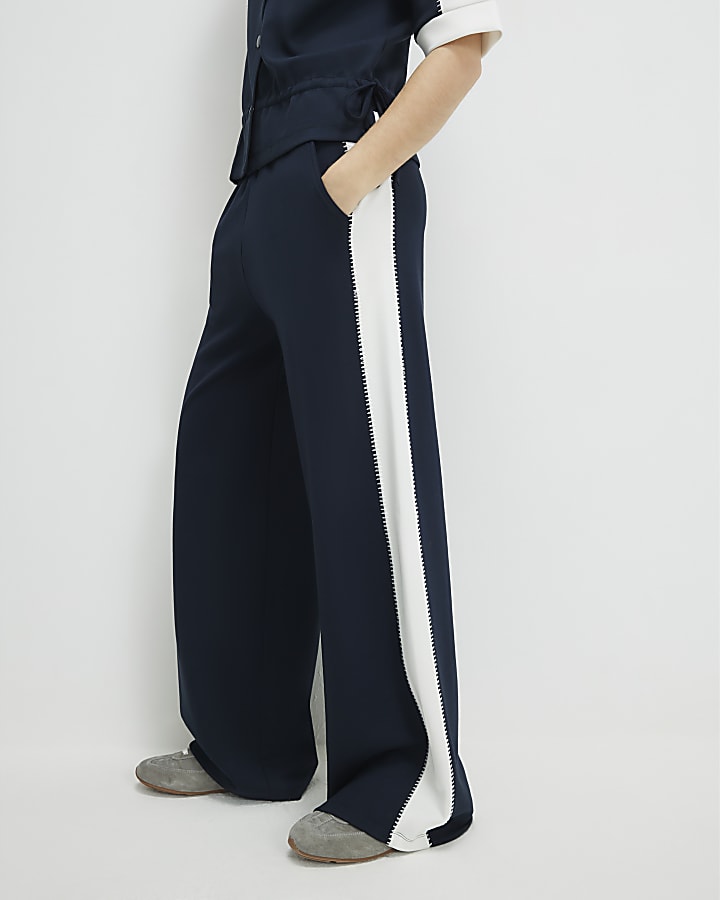 Navy Stitch Detail Trousers
