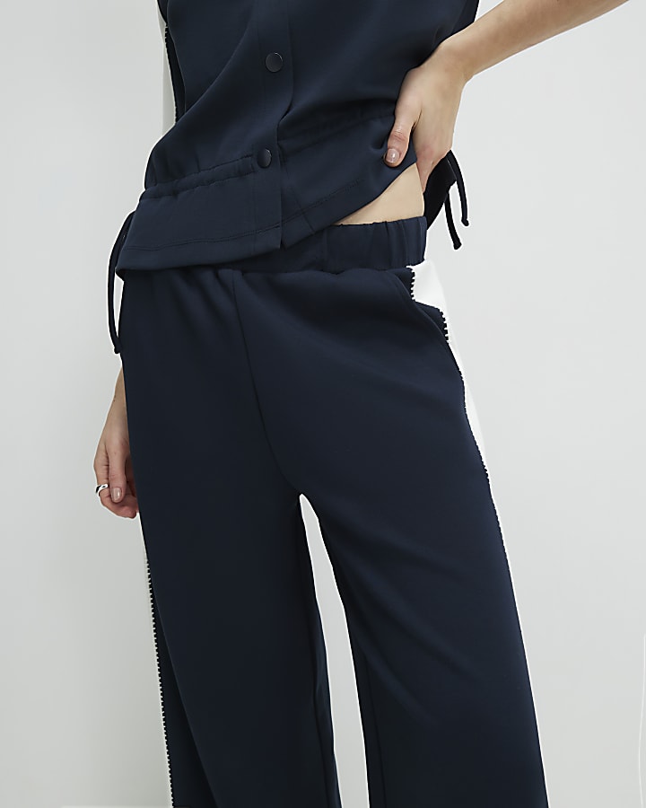 Navy Stitch Detail Trousers