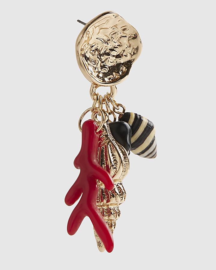 Red Shell Cluster Drop Earrings