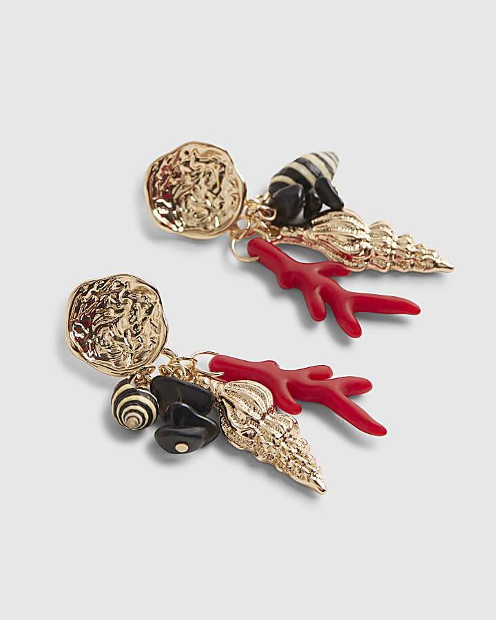 Red Shell Cluster Drop Earrings
