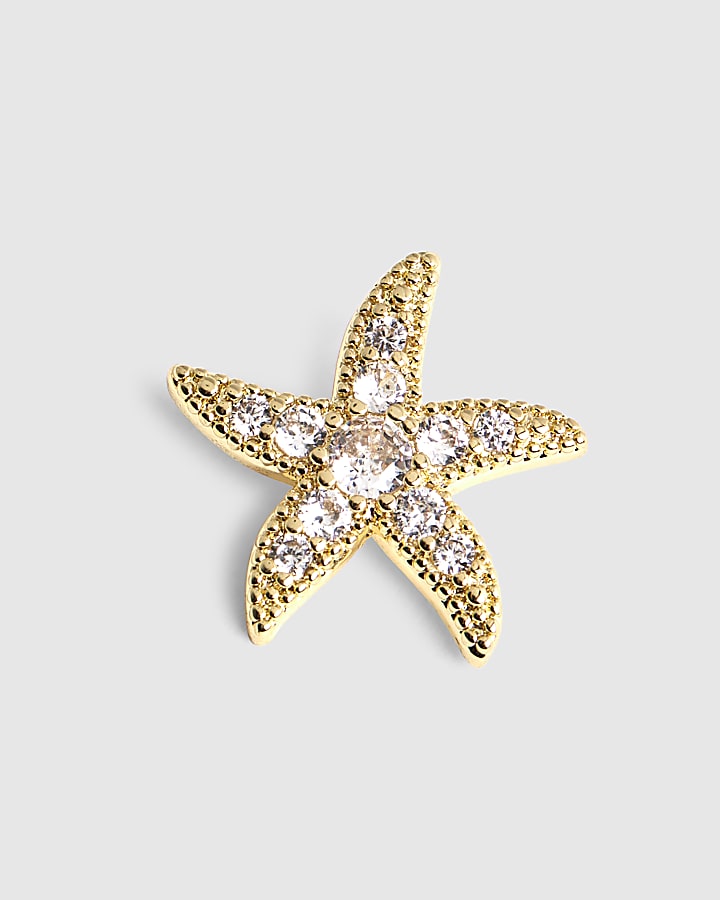 Gold Diamond Simulant Starfish Stud Earrings