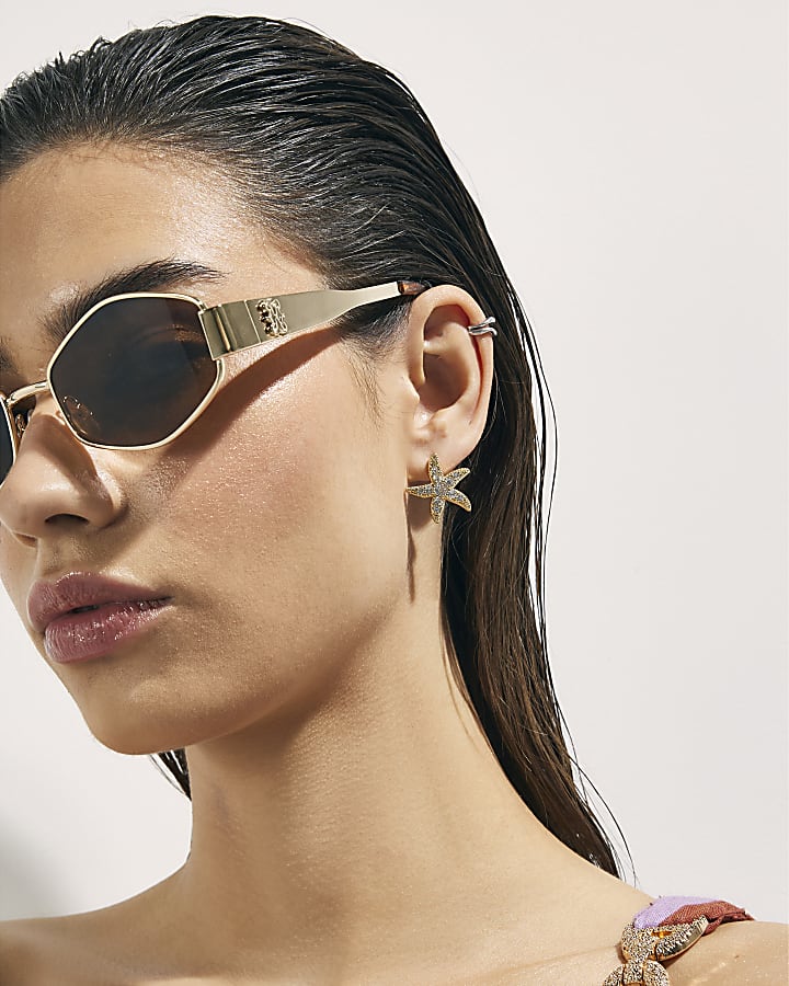 Gold Diamond Simulant Starfish Stud Earrings