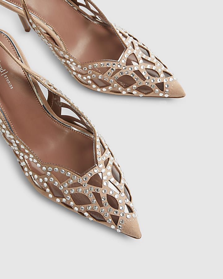 Beige Cut Out Embellished Court Heels